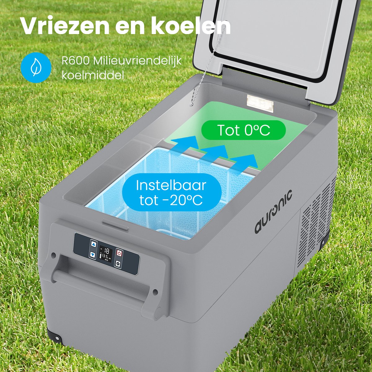Auronic Compressor Koelbox Elektrisch 12V en 230 volt - Camping Koelkast - 5 Standen - 30.4L - Frigobox - Grijs – foto 4