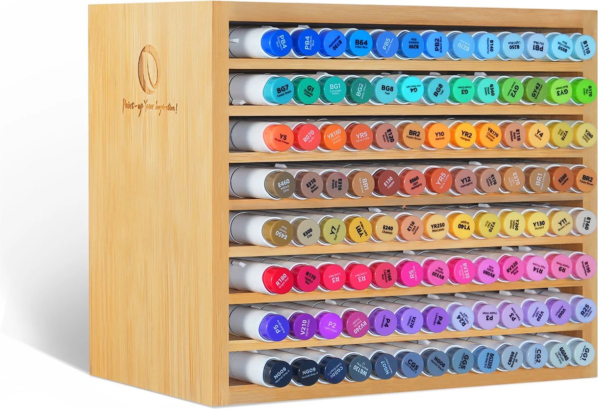 The Ohuhu marker organizer is made of bamboo and can store up to 126 m