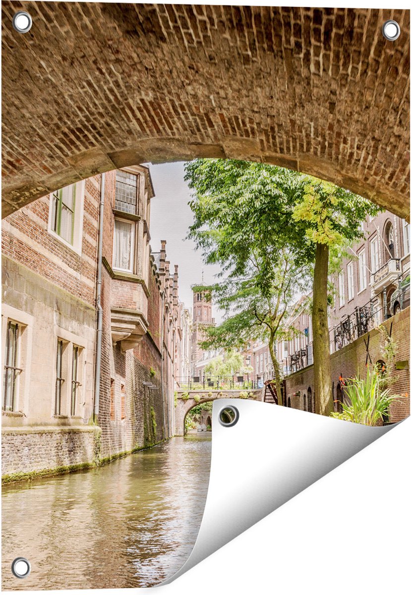 Gards Tuinposter Gracht in Utrecht onder de Brug - 40x50 cm - Tuindoek - Tuindecoratie - Wanddecoratie buiten - Tuinschilderij Multikleur