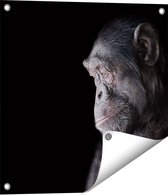 Gards Tuinposter Chimpansee Aap op Zwart Achtergrond - 50x50 cm - Tuindoek - Tuindecoratie - Wanddecoratie buiten - Tuinschilderij