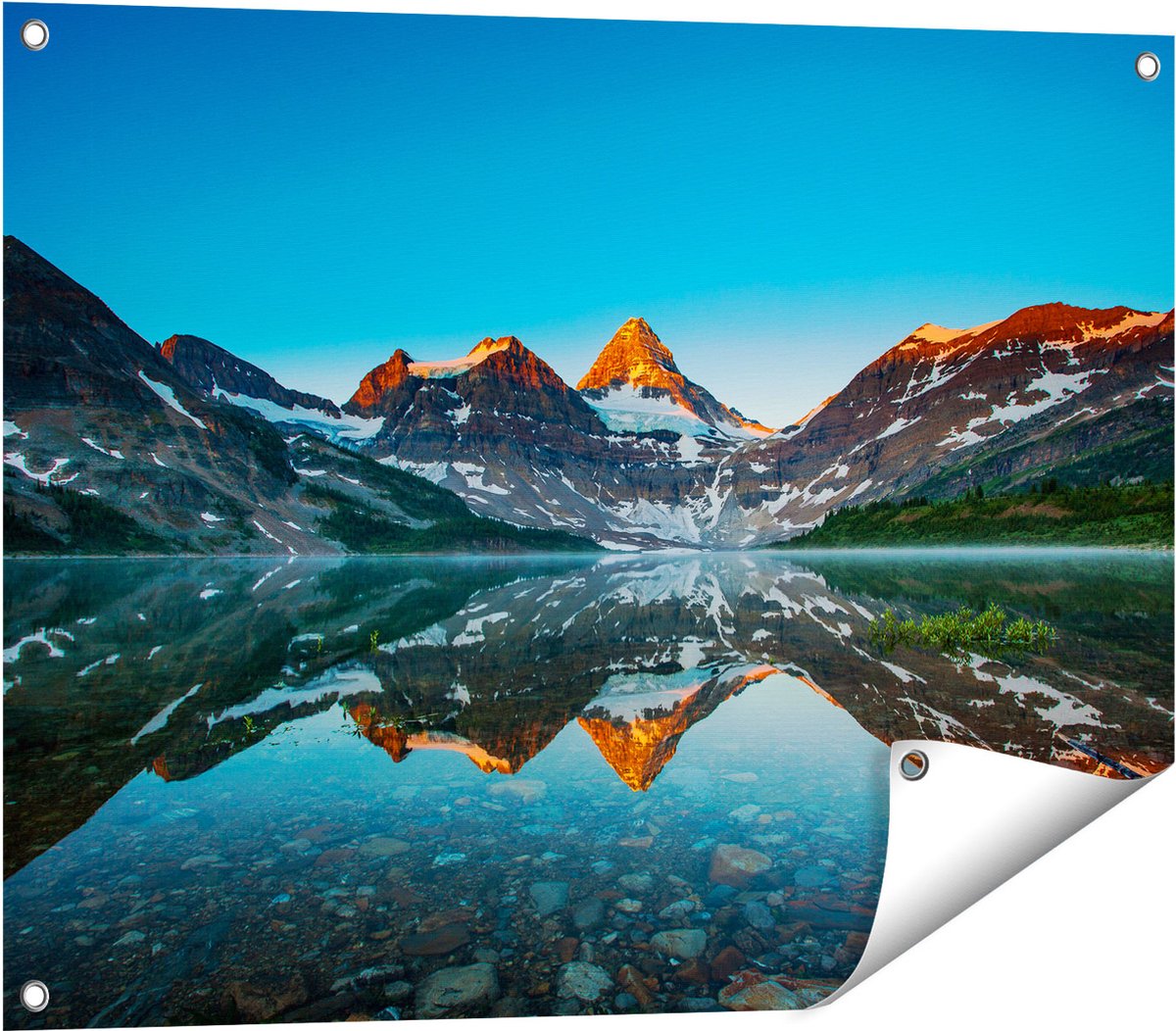 Gards Tuinposter Berg Assiniboine bij het Meer in Canada - 80x60 cm - Tuindoek - Tuindecoratie - Wanddecoratie buiten - Tuinschilderij Multikleur