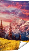 Gards Tuinposter Alpen Landschap met een Kleurrijke Hemel - 60x90 cm - Tuindoek - Tuindecoratie - Wanddecoratie buiten - Tuinschilderij