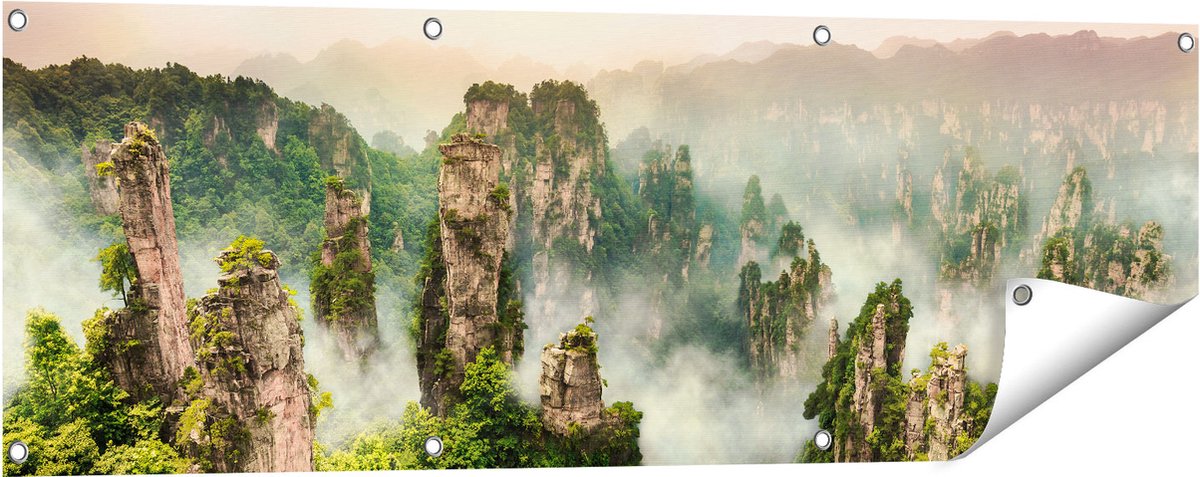 Gards Tuinposter Zhangjiajie Klif Bergen in China - 120x40 cm - Tuindoek - Tuindecoratie - Wanddecoratie buiten - Tuinschilderij Multikleur