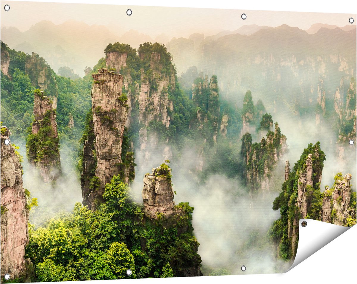 Gards Tuinposter Zhangjiajie Klif Bergen in China - 120x80 cm - Tuindoek - Tuindecoratie - Wanddecoratie buiten - Tuinschilderij Multikleur