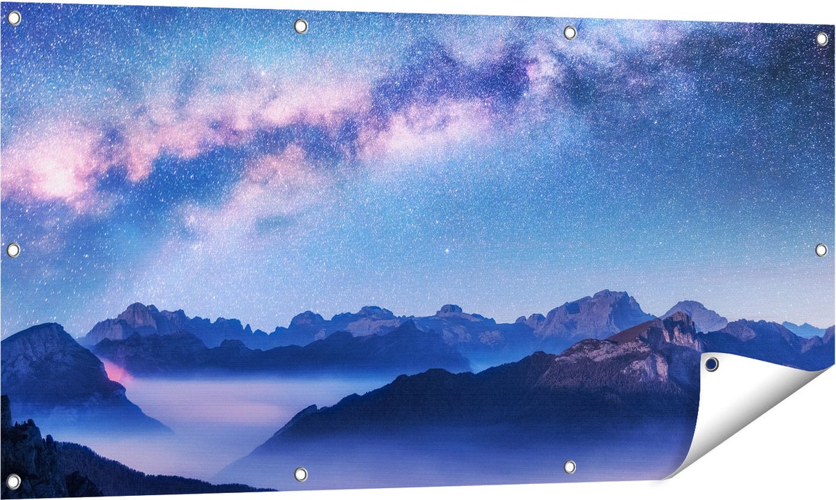 Gards Tuinposter Melkweg bij de Bergen in Itali� - 120x60 cm - Tuindoek - Tuindecoratie - Wanddecoratie buiten - Tuinschilderij Multikleur