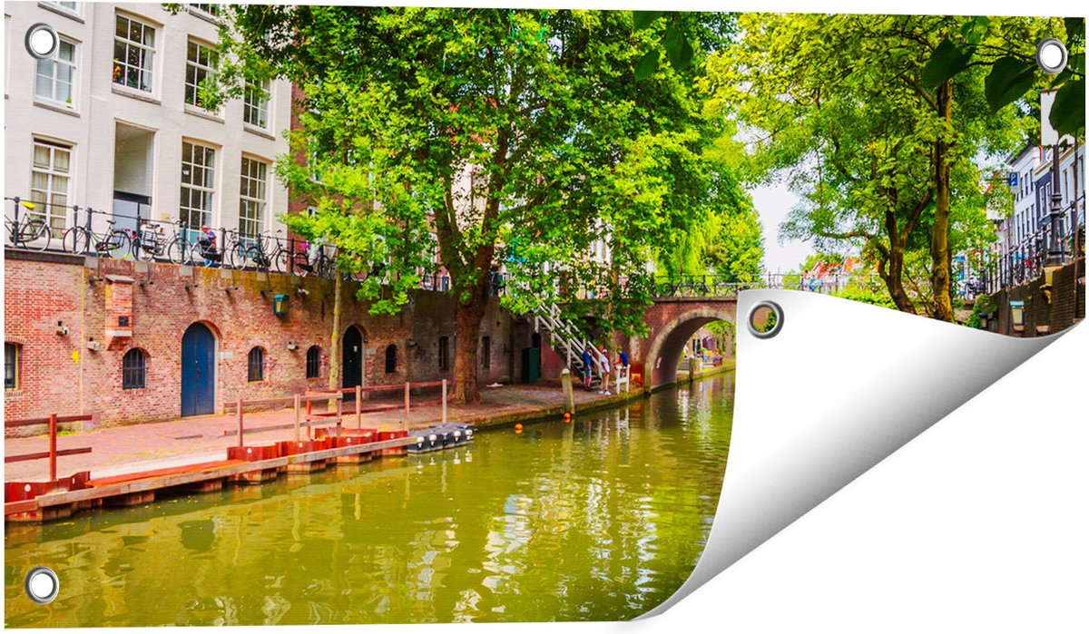 Gards Tuinposter Oudegracht in Utrecht - 60x30 cm - Tuindoek - Tuindecoratie - Wanddecoratie buiten - Tuinschilderij Multikleur