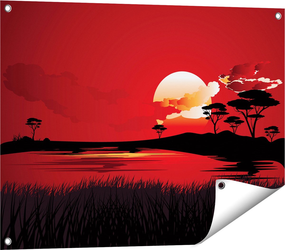 Gards Tuinposter Rode Zonsondergang in de Savanne - Abstract - 80x60 cm - Tuindoek - Tuindecoratie - Wanddecoratie buiten - Tuinschilderij Multikleur