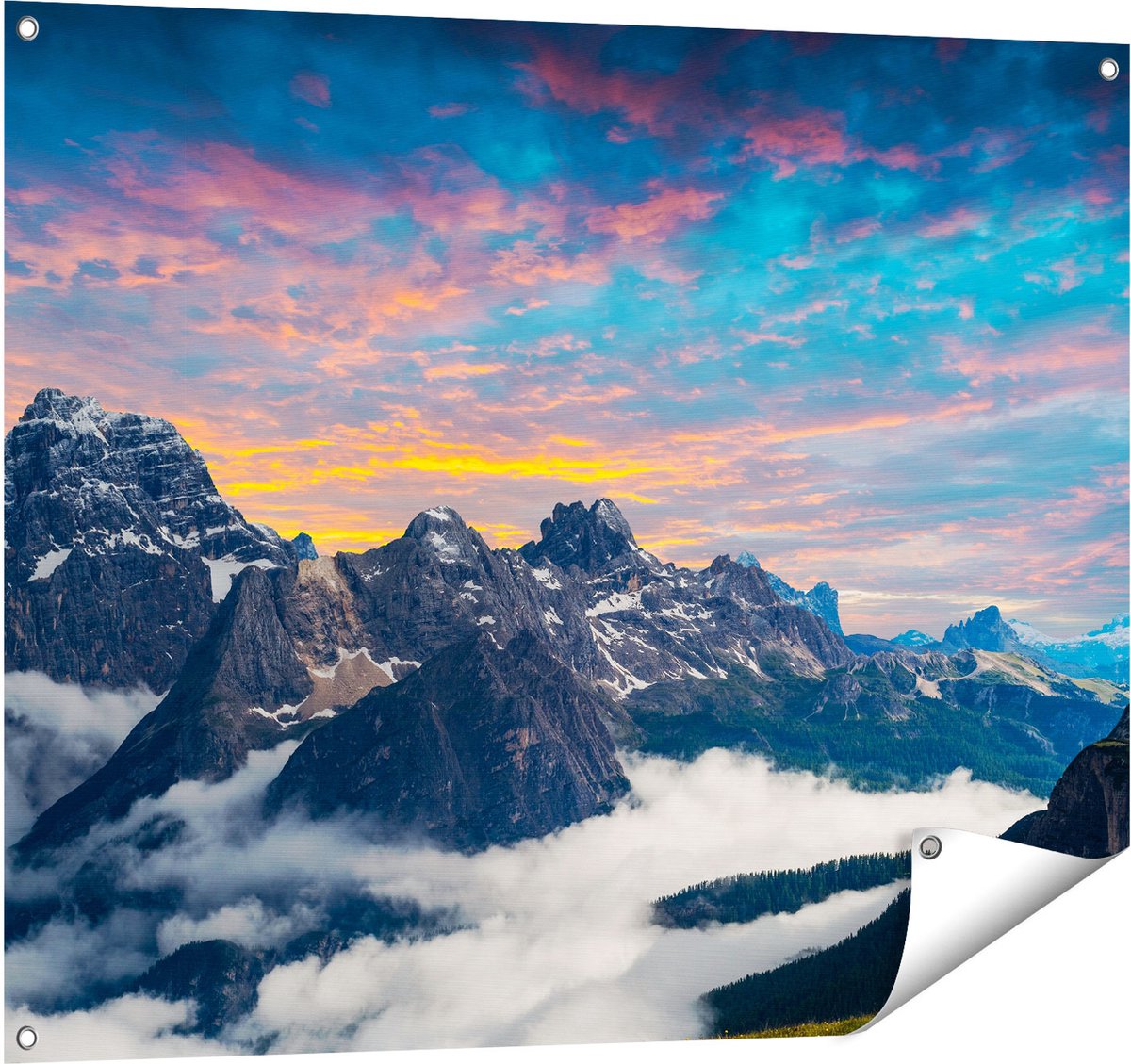 Gards Tuinposter Bergen Landschap met Wolken in Itali� - 100x80 cm - Tuindoek - Tuindecoratie - Wanddecoratie buiten - Tuinschilderij Multikleur