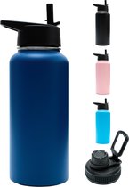 Gourde - Blue marine - 1 litre - Bouchon Extra avec paille et bec verseur - Gourde avec paille - Bouteille isotherme - Sans BPA - Étanche