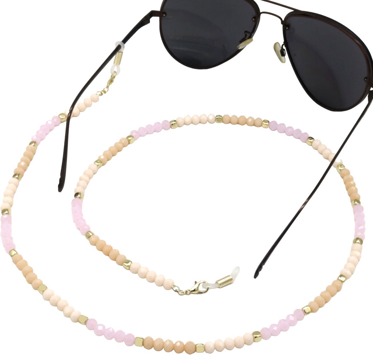 Zonnebrilkoord- Brillenkoord- Zonnebril koord- Pastel- Roze- Glaskralen- Dames- Zomer- Sunglass chain