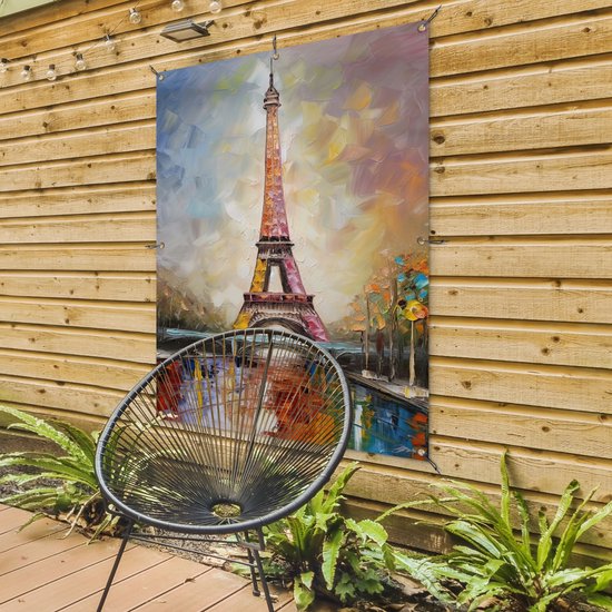 Affiche de jardin - Toile de jardin - Posters de jardin extérieur - Tour Eiffel - Tableau - Peinture à l'huile - Paris - 90x120 cm - Jardin