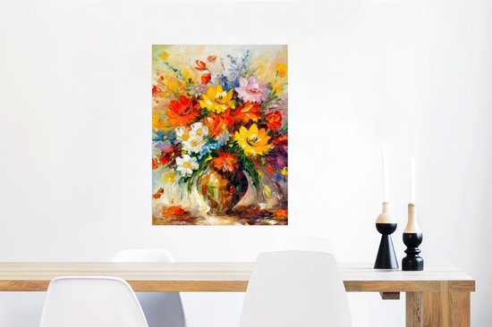 Poster Fleurs - Colorées - Peinture à l'huile - Pot de fleurs - 60x80 cm