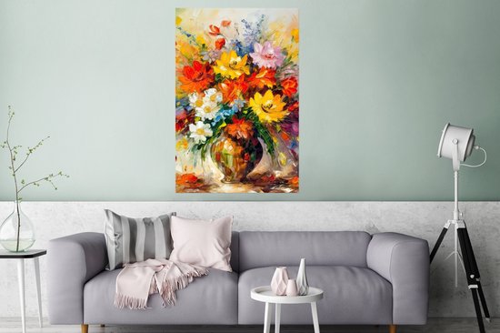 Poster Fleurs - Colorées - Peinture à l'huile - Pot de fleurs - 80x120 cm