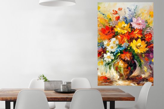 Poster Fleurs - Colorées - Peinture à l'huile - Pot de fleurs - 80x120 cm