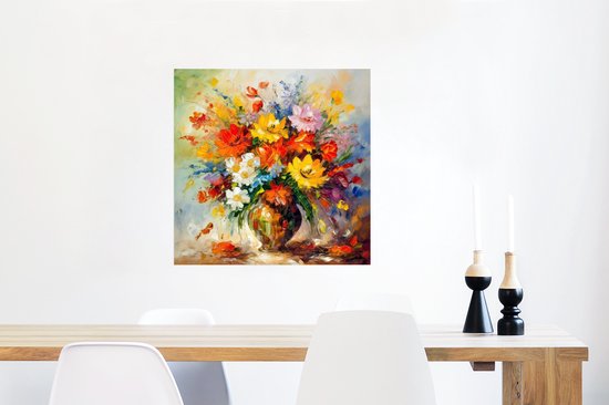Affiche Fleurs - Coloré - Peinture à l'huile - Pot de fleurs - 50x50 cm