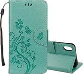 Reliëf vlinderpatroon horizontaal flip lederen tas met kaartsleuf & houder & portemonnee & draagriem voor iPhone XS Max (groen)