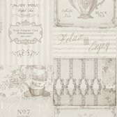 THEEPOTTEN EN KOPJES BEHANG | Keuken - grijs crème paars - A.S. Création PintWalls II