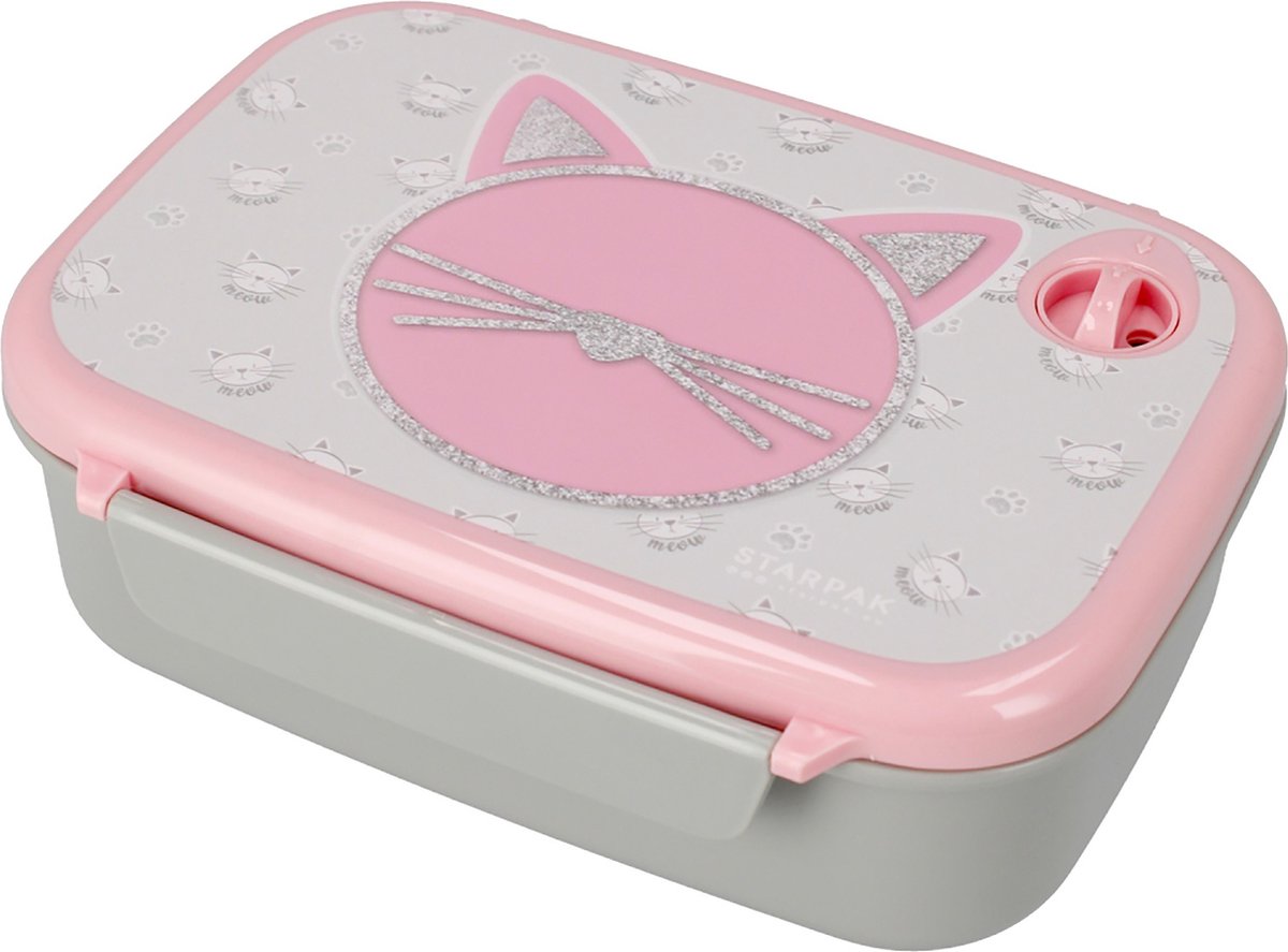 Broodtrommel, lunchbox voor broodjes, Katje, 17x14x6cm