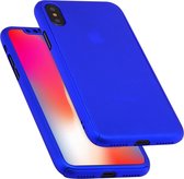 360 graden volledige dekking Afneembaar pc-hoesje met gehard glas voor iPhone XS Max (blauw)