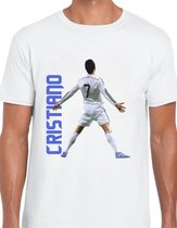 CR7 Uniseks T-Shirt - wit text blauw- Maat L - Korte mouwen - Ronde hals - Normale pasvorm - Cristiano ronaldo - Voetbal - Voor mannen & vrouwen - Kado - Veldman prints & packaging