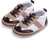 Bruin witte Sneakers met elastische veters - Katoen - Maat 19/20 - Zachte zool - 6 tot 12 maanden