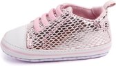 Roze met zilveren gympen - Textiel - Maat 18 - Zachte zool - 0 tot 6 maanden