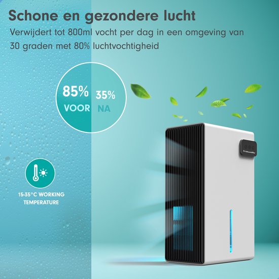 AG240 Luchtontvochtiger - Luchtreiniger - Dehumidifier - Grote watertank 2.5L capaciteit, 800ml/D ontvochtiging, 10-35m2 bereik -energiezuinig, verlichting 7 kleuren - Voor huis, kamer, badkamer & kelder