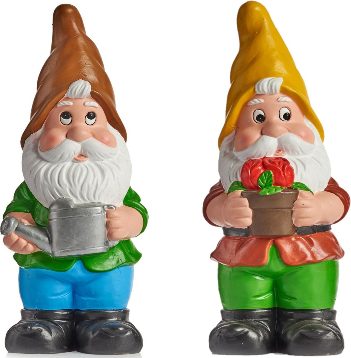Tuinkabouter beeldjes - set van 2x - Keramiek - 50 cm - bruin/geel
