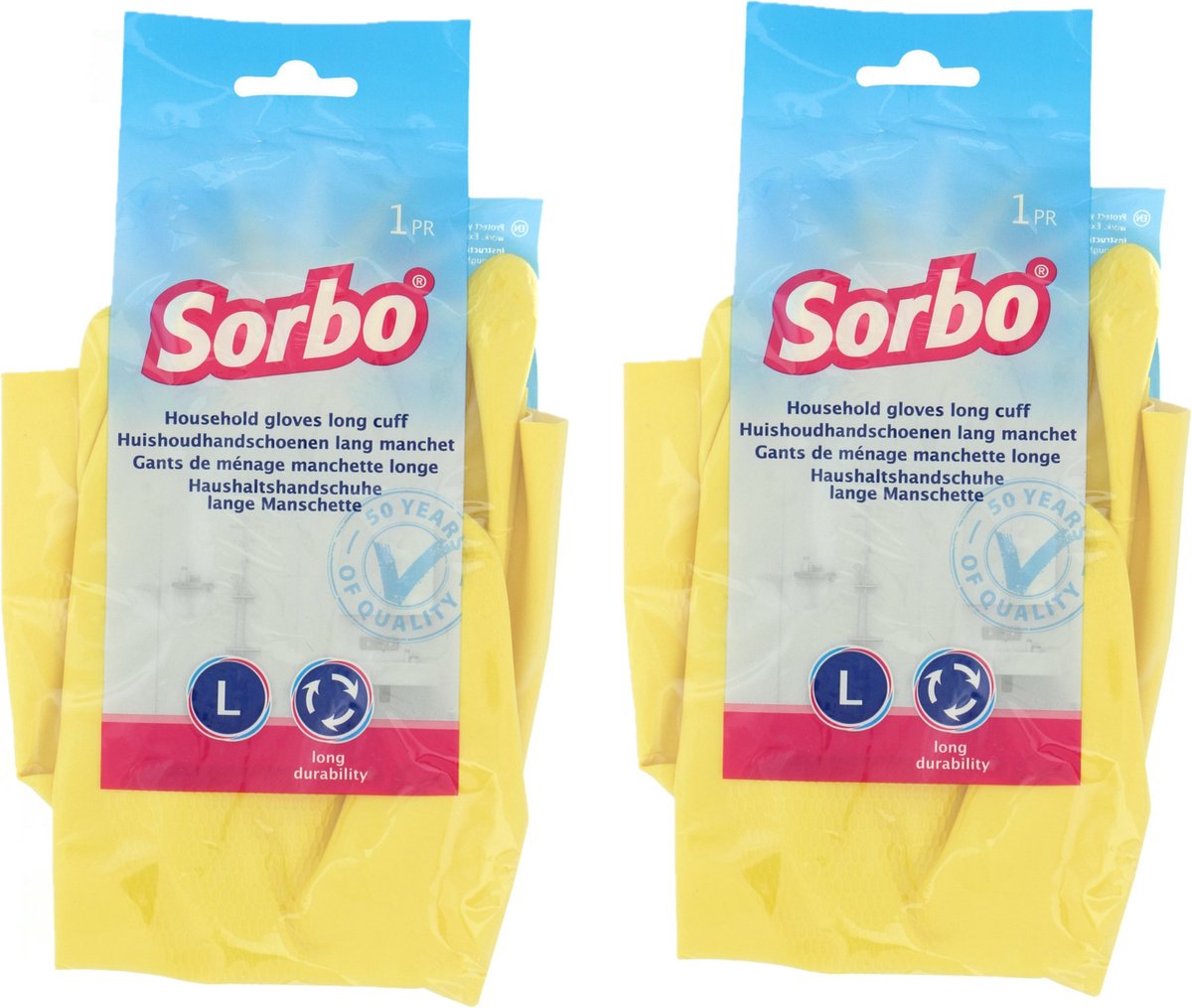 Goedkoopste Sorbo Huishoudhandschoenen - 2x - maat L - geel - extra lang - schoonmaakhandschoenen