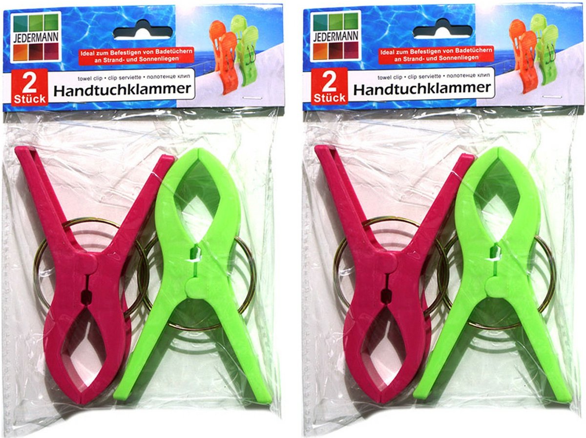 Goedkoopste Jedermann Handdoekknijpers XL - 10x - groen/roze - kunststof - 12 cm - wasknijpers