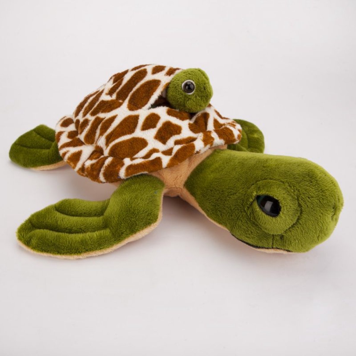 TX Store - Knuffel schildpad - Knuffel schildpad met baby - groen/wit - 32cm - gevuld met gerecycled materiaal - Knuffels - pluche knuffel