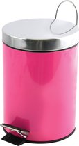 MSV Prullenbak/pedaalemmer - metaal - fuchsia roze - 3 liter - 17 x 25 cm - Badkamer/toilet