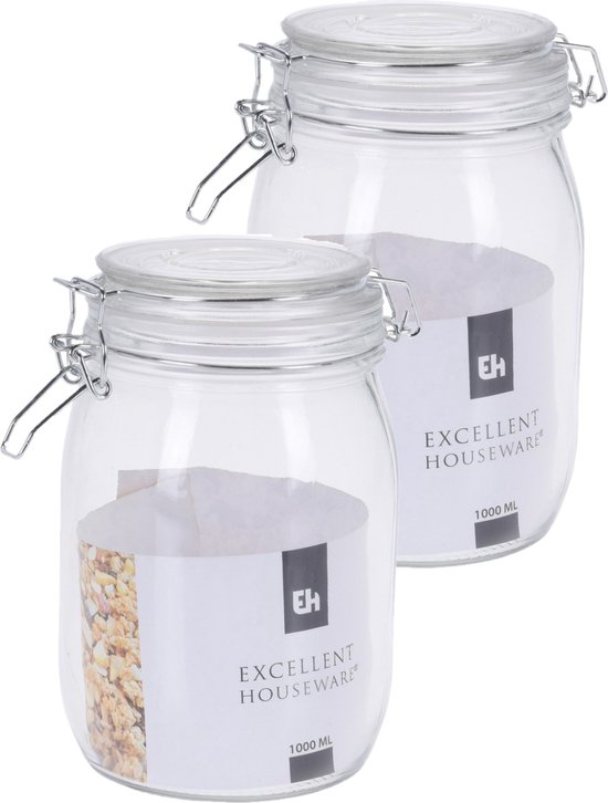 8x stuks opslagpotten/weckpotten van glas met klem beugel deksel en afsluitring met inhoud 1000 ML - Voedsel inmaken/bewaren