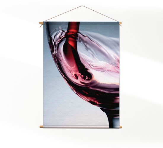 Textielposter Glas Rode wijn 01 CM) - Wandkleed - Wanddoek - Wanddecoratie