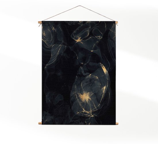 Textielposter Abstract Marmer Look Zwart met Goud 02 L (85 X 60 CM) - Wandkleed - Wanddoek - Wanddecoratie