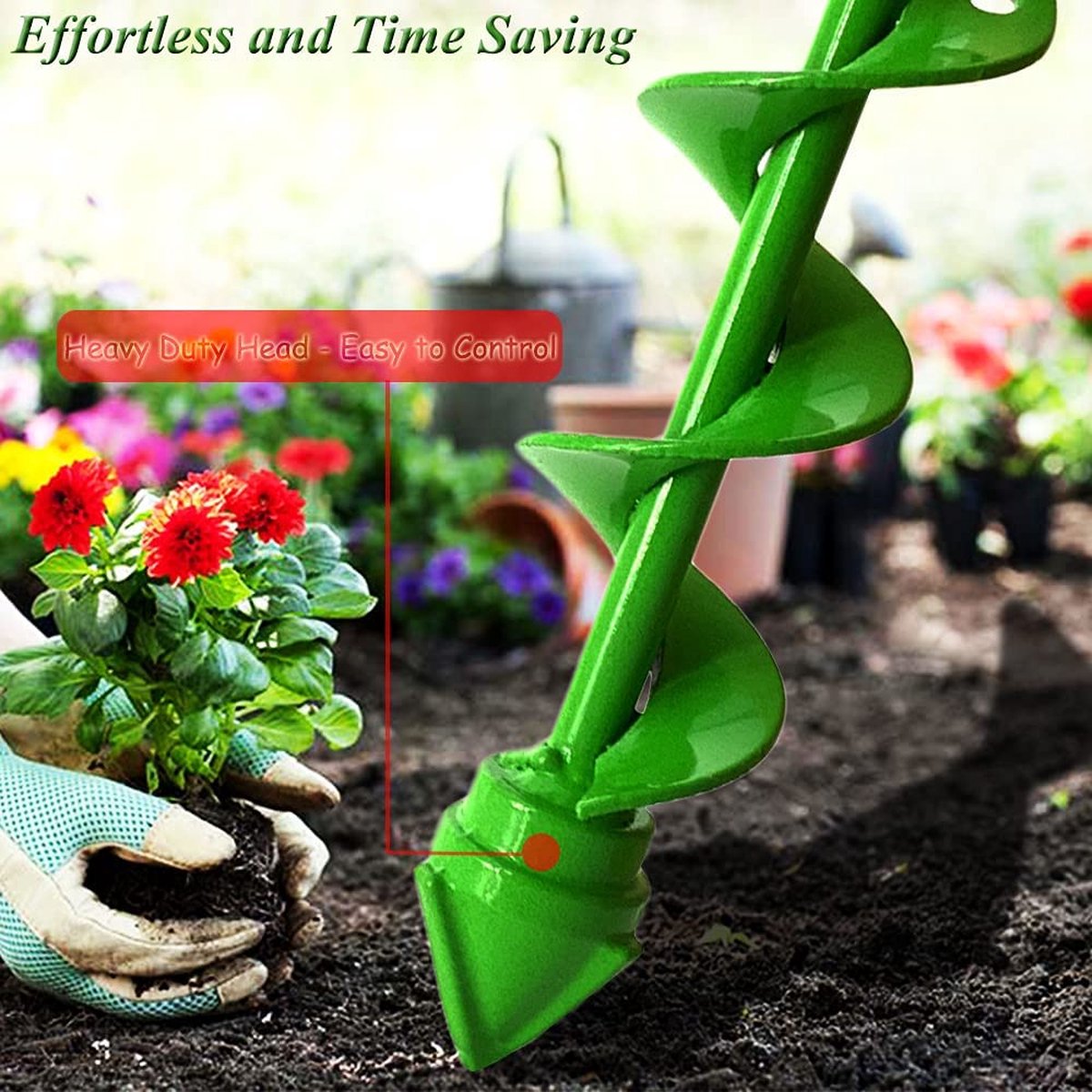 Tarière Pour Perceuse WERHE 80mm X 450mm - Pour Jardin, Plantation, HEX 8mm, Acier Carbone, Profondeur 190mm