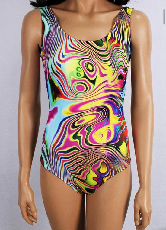 Badpak dames- Tropische print zwempak- Dames Badmode Bikini Strandkleding Zwemkleding 420- Blauw geel groen kleurenverloop- Maat 42/M