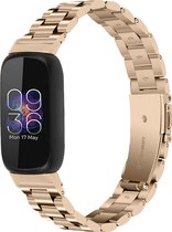 Stalen Smartwatch bandje - Geschikt voor Fitbit Inspire 3 stalen bandje - champagne - Strap-it Horlogeband / Polsband / Armband