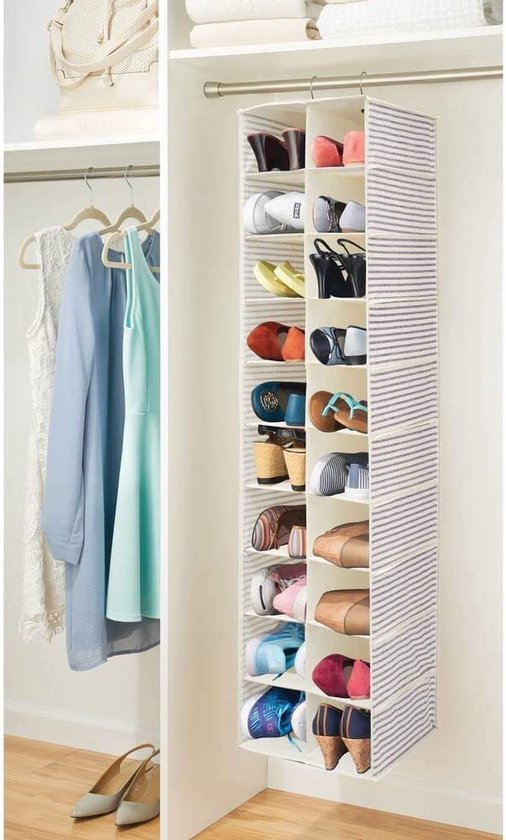 armoire suspendue avec 20 compartiments - grande armoire suspendue pour vêtements, chaussures et accessoires - armoire pliante pratique pour un rangement peu encombrant - bleu/beige