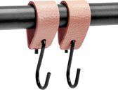 Brute Strength - Leren S-haak hangers - Roze - 2 stuks - 12,5 x 2,5 cm – Zwart zilver – Leer - handdoekhaakjes - Ophanghaken – kapstokhaak