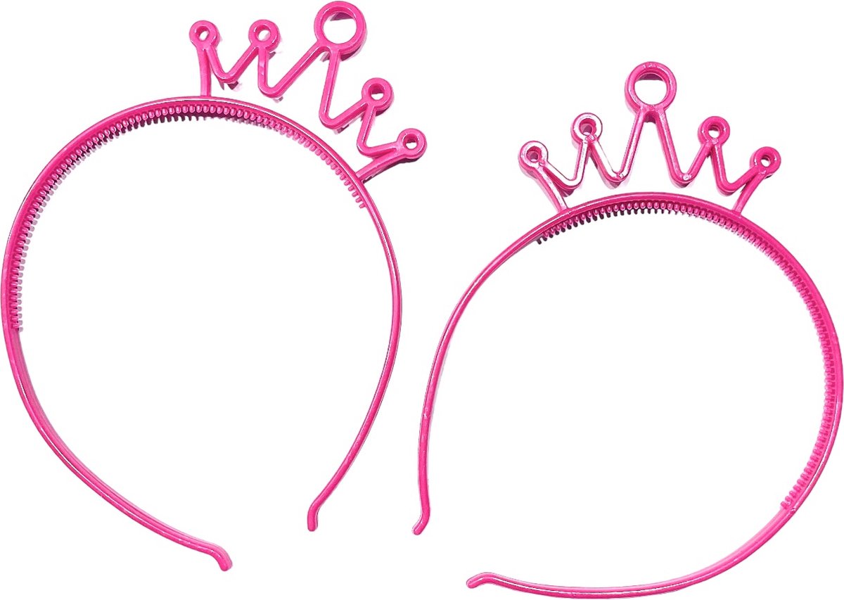Haarband - Diadeem - Met Kroontje - Fuchsia/Roze - Set 2 Stuks (699)