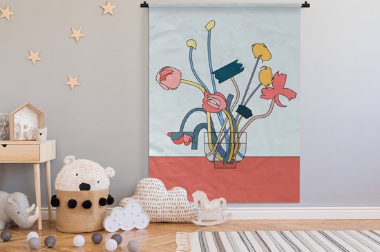 Wandkleed - Wanddoek - Bloemen - Retro - Pastel - 150x200 cm - Wandtapijt