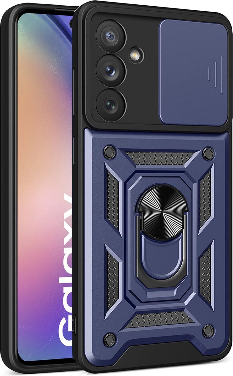 Arara Hoesje geschikt voor Samsung Galaxy A54 hoesje met Ringhouder en Camera schuifje - shockproof case - Blauw