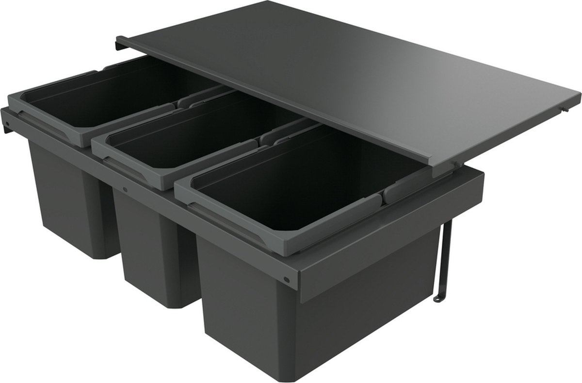 Kitchenluxx 280 S/800-3 - inbouw prullenbak voor montage in keukenlade / korflade - keukenlade van 80 cm breed - Inhoud: 44 liter (2x 16 en 1x 12 liter)