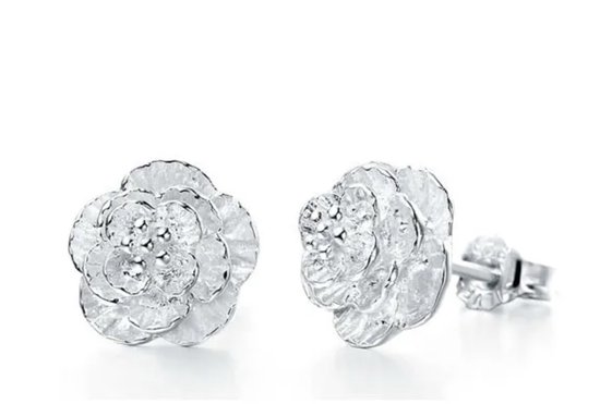 Roos oorbellen - oorknopjes - oorstekers dames - zilver plated 925 - cadeau voor vrouw - valentijnscadeautje - valentijn