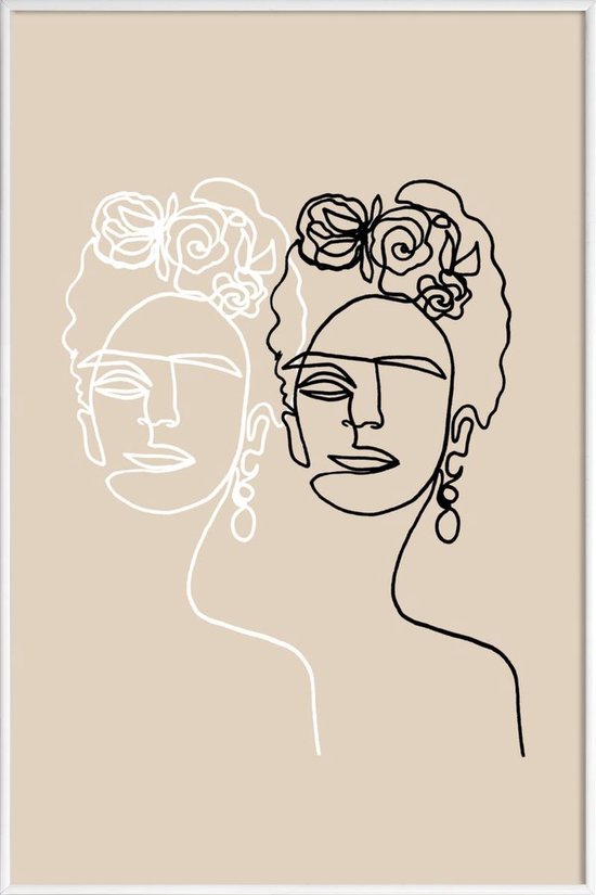 JUNIQE - Poster in kunststof lijst Frida Double Beige -20x30 /Ivoor