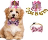 11-delige honden verjaardags set met hoedje met cijfers en strik roze - hond - huisdier - honden verjaardag - hoed - strik - roze
