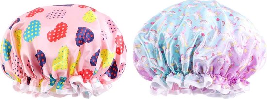 2 Stuks - Douchemuts Kind Meisje - Unicorn Hartjes - Waterproof - waterdicht (1-8 jaar)