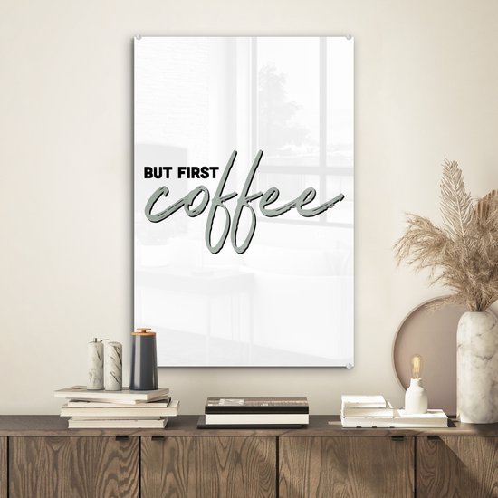 Peinture sur Verre - Café - Citations - Zwart - Wit - 40x60 cm - Peintures sur Verre Peintures - Photo sur Glas