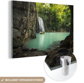 MuchoWow® Glasschilderij 30x20 cm - Schilderij acrylglas - Erawan jungle waterval - Foto op glas - Schilderijen